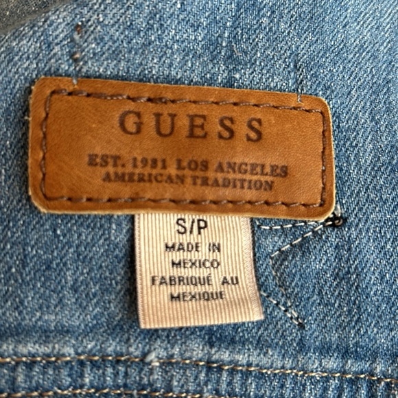 Guess cropped raw hem 3/4 sleeve hippie patches star cactus peace jean jacket - Picture 11 of 16